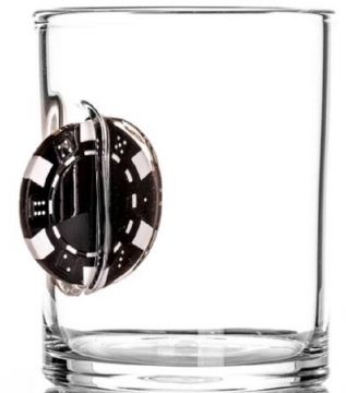 Lucky Chip Rocks Glass - Black Poker Chip
